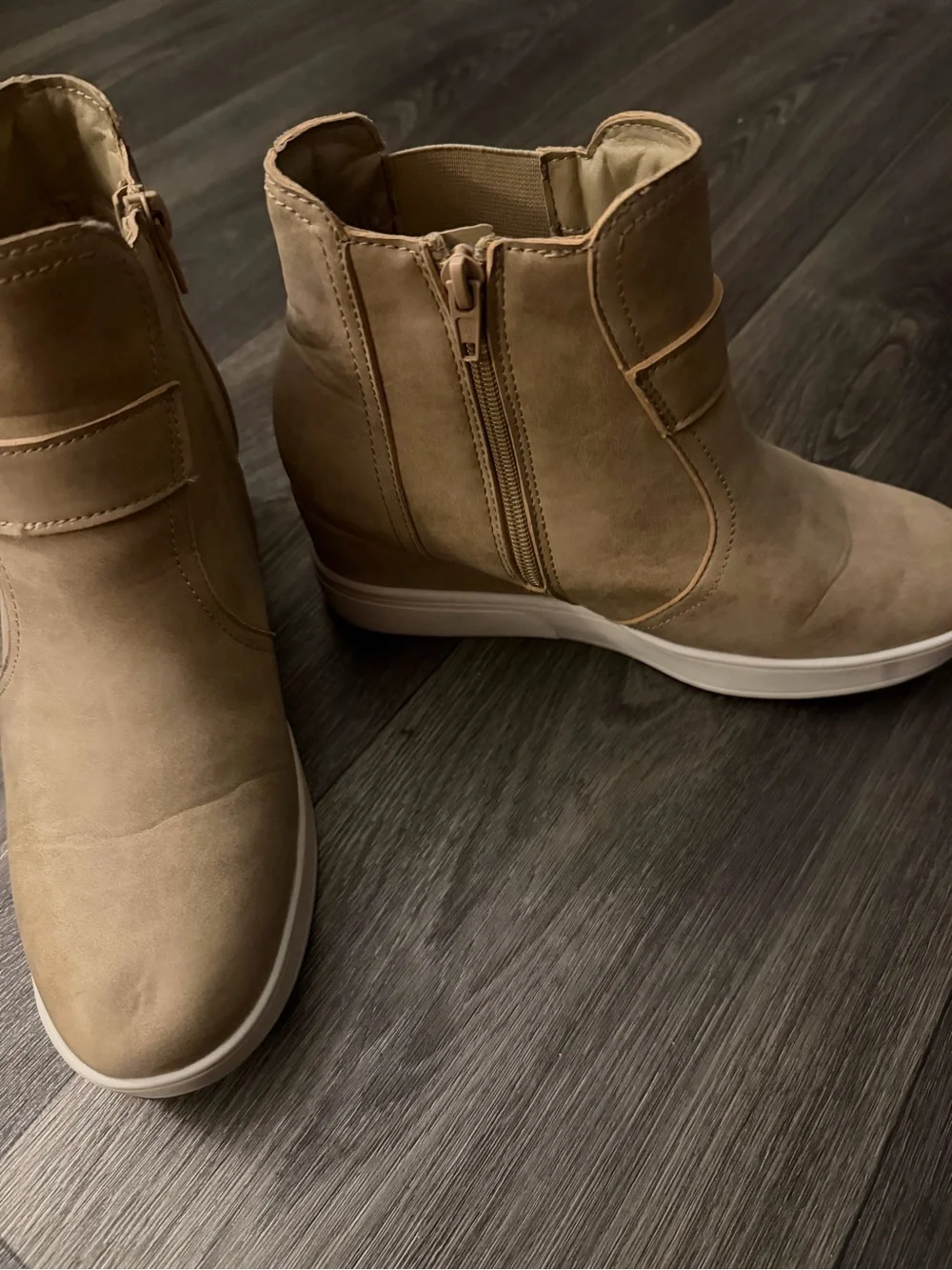 Women's Tan Suede Wedge Ankle Boots - Casual Comfort